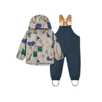 Liewood Manu Rainwear Set - Cats & Dogs Sandy - Dinosaurs / Mist / 98