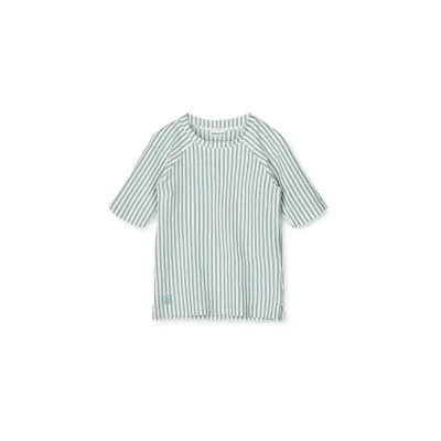 Liewood Noah Seersucker Swim Tee - Sea Blue Stripe - White
