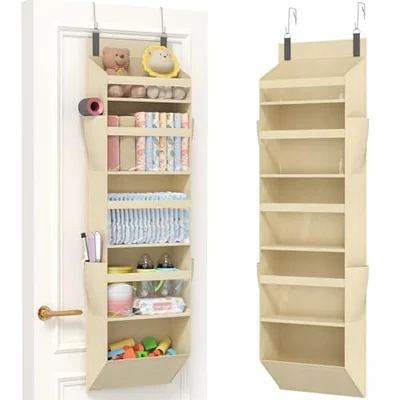 Lifewit 1 Pack Over the Door Organiser, 5 Section Hanging Storage, Beige