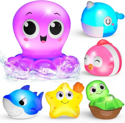 Light Up Bath Toys for 1 2 3 Year Old, Baby Ocean Water Toys for 6-12-18 Months with Flashing LED Lights, Baby Shower Birthday Gifts for Bathtub Toddler Kids Toys Age 1-3 - Default