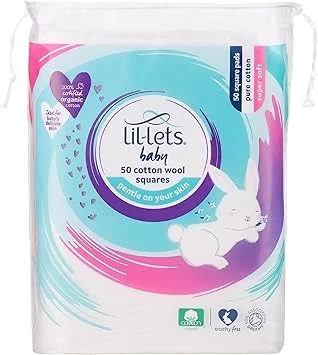 Lil-Lets Baby Cotton Wool Oval Pads, x 250 (5 Packs of 50 Ovals), Certified Organic, 100% Pure Cotton Wool, Soft and Absorbent, Gentle on Baby's Delicate Skin.