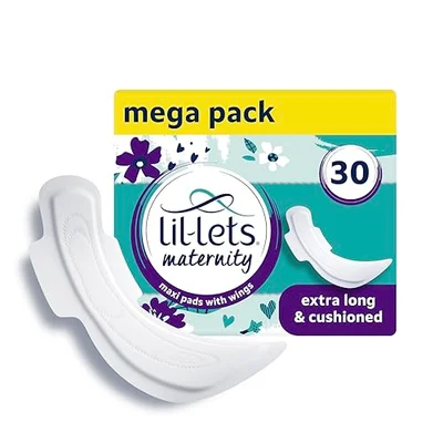 Lil-Lets Maternity Pads, Extra Long Maxi Thick Towels, With Wings, Postpartum/After Birth Essential, 3 Packs of 10 (30 towels), Packing May Vary