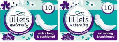 Lil-Lets Maternity Pads, Extra Long Maxi Thick Towels, With Wings, Postpartum/After Birth Essential, 3 Packs of 10 (30 towels), Packing May Vary