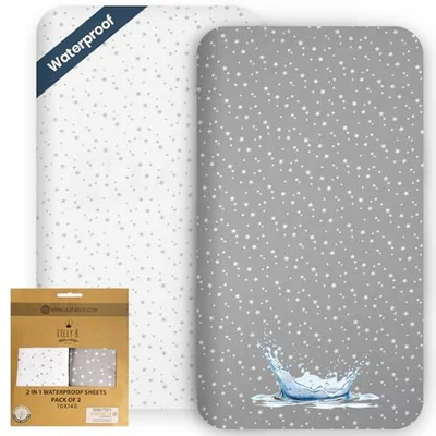 Lilly Belly - Cot Bed Sheets | 100% Organic Cotton Pack of 2 Waterproof 140 x 70 cm - Cot Sheets | Gentle on Baby's Skin | Sheet for Toddler Bed | Travel Cot Sheets | Cot Bed Sheets 140 x 70 Fitted