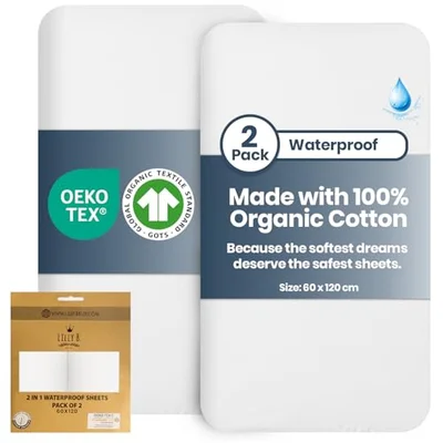 Lilly Belly - Cot Bed Sheets | 100% Organic Cotton Pack of 2 Waterproof 140 x 70 cm - Cot Sheets | Gentle on Baby's Skin | Sheet for Toddler Bed | Travel Cot Sheets | Cot Bed Sheets 140 x 70 Fitted