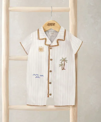 Linen Shirt Romper - 0-3 Months