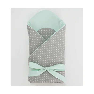 Little Babes Soft Swaddle Wraps-Spotty Grey With Mint - Default