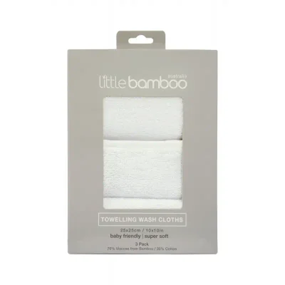 Little Bamboo Pack of 3 Towelling Washers - White
