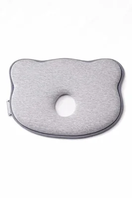 Little Finds Pram Pillow, Bear Design, Memory Foam, Breathable, 22x25x3cm, Ergonomic Support (Grey)