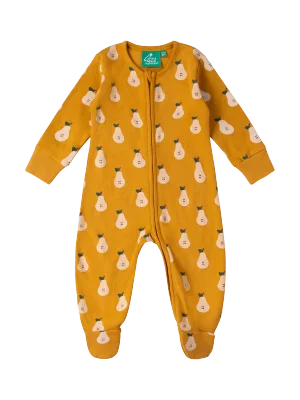 Little Green Radicals Baby Organic Cotton Pear Zip Up Sleepsuit, Gold
