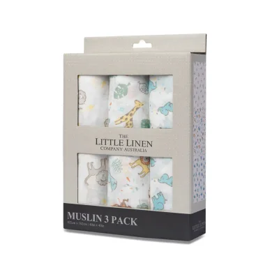 Little Linen Pack of 3 Muslin Prints-Safari Bear