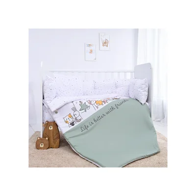 Lorelli Ranforce 5 Piece Bedding Set with Cot Bumper – Happy Friends Mint