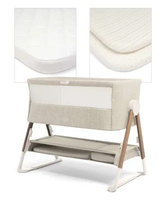 Lua Bedside Crib and Sheet Bundle - Fawn/Oatmeal Beige / White Co-Sleeping Crib for Newborns Compact Nursery Set