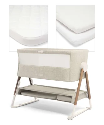 Lua Bedside Crib and Sheet Bundle - Fawn/White