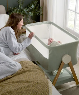 Lua Bedside Crib – Sage Baby Sleep Space for Newborn Removable Bassinet Adjustable Legs & Recline Sleep Safely & Comfortably Co-Sleeping