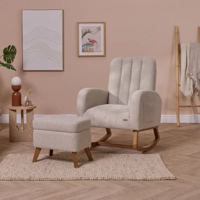 Luca Rocking Chair & Storage Footstool - Mushroom