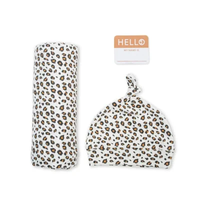 Lulujo Bamboo Hat and Swaddle Blankets - Leopard