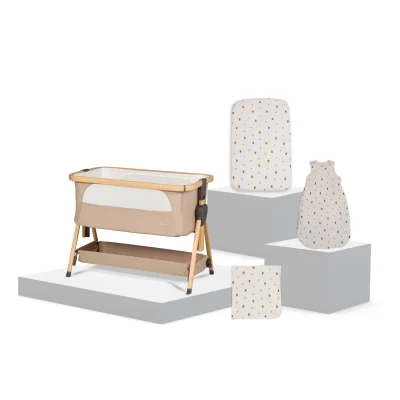 Lunar Bedside Crib Oatmeal New Arrival Bundle - Bunny Print