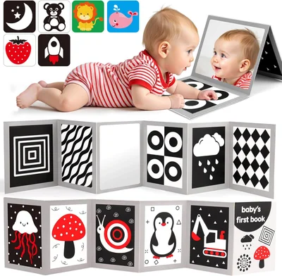 Lypsochaat Black and White Sensory Toys for Babies, Tummy Time Toys with Mirror, High Contrast Black and White Baby Sensory Cards Books, Newborn Toy for 0-3 0-6 6-12 Months Baby Gifts