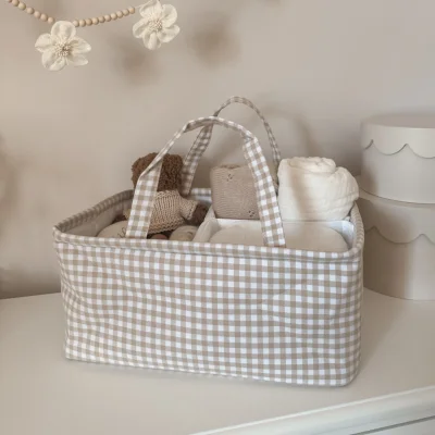 Mabel & Fox - Gingham Nappy Caddy - Beige - Beige