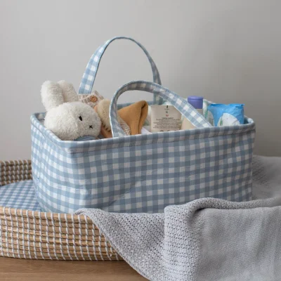 Mabel & Fox - Gingham Nappy Caddy - Blue - Default