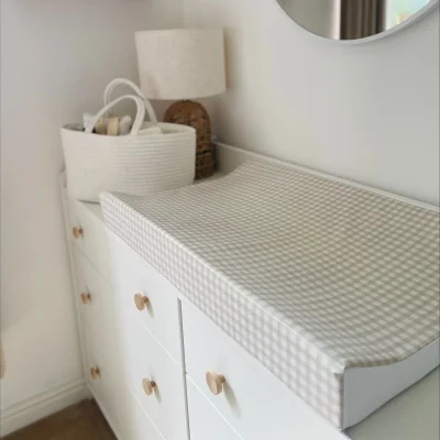 Mabel & Fox - Wedge Baby Changing Mat - Beige Gingham - Beige
