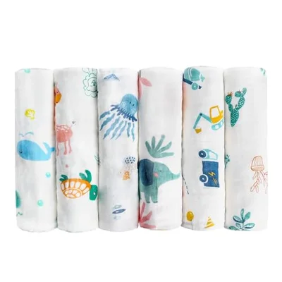 Maliton Muslin Cloths for Baby, 6 Pack Burp Cloths for Baby,100% Cotton 6 Layers Absorbent& Soft& Breathable Baby Muslins Pack,50x25CM Muslin Squares Baby Essentials for Newborn(Animals& Cars, 6 Pack)