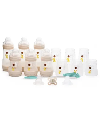 MAM Baby Easy Start Anti-Colic Self Sterilising Newborn Bottles 17 Piece Set With Bottle Brush - Matt Taupe / 0-1m