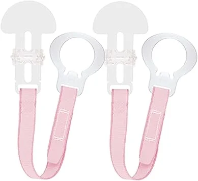 MAM Dummy Clip | 2 Pack | Baby Soother Clips Fit All MAM Soothers | Adjustable Length and Lightweight Design | Baby Accessories | Pink with Pink Strap | Dummies Not Included - 2 Count (Pack Of 1)