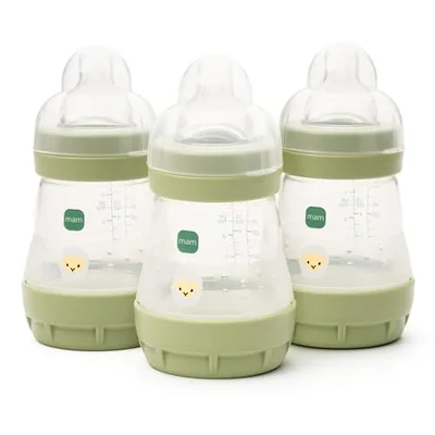 MAM Easy Start Anti-Colic Baby Bottles | 3 Pack (3 x 160ml) | Self-Sterilising Baby Milk Bottle | Slow Flow MAM Teats Size 1 | Newborn Essentials | Beige (Various Designs) - Stone / 3 Pack