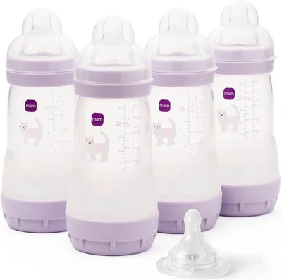 MAM Easy Start Anti-Colic Baby Bottles - Pink / 4 Pack + Teat