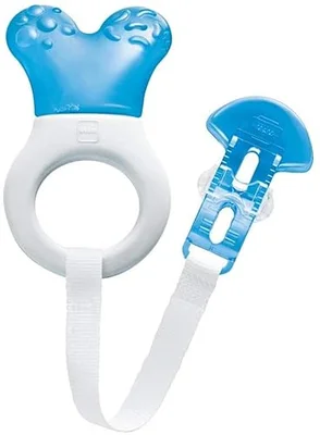 MAM Mini Cooler & Clip | Teething Toy with Water-Filled Cooling Element | Suitable from Birth to 3 Years | Relief for Painful and Sensitive Gums | Easy-to-Hold Handle | Blue - Blue / Mini