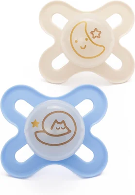 MAM Original Start Glow-in-the-Dark Soothers - Blue/Linen / 0-2 Months / 2 Pack