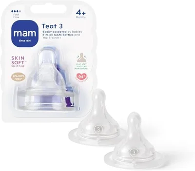 MAM Teats Size 3 | 2 Pack | Fast Flow | Suitable from 4+ Months | Fits All MAM Bottles | Made from SkinSoft Silicone | Baby Accessories - Others / 2 count (Pack of 1)