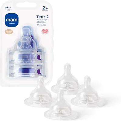 MAM Teats Size 3 | 4 Pack | Fast Flow | Suitable from 4+ Months | Fits All MAM Bottles | Made from SkinSoft Silicone | Baby Accessories