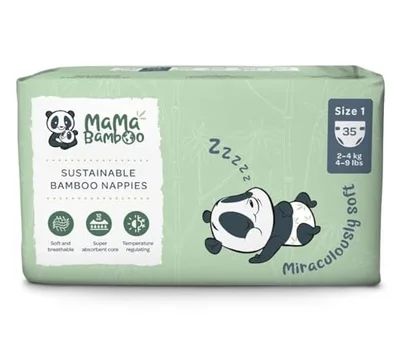 Mama Bamboo Soft Newborn Eco Sustainable Nappies (Size 1) - Chlorine-Free Hypoallergenic (35 pcs per pack) - White / Size 1 (Pack of 35)