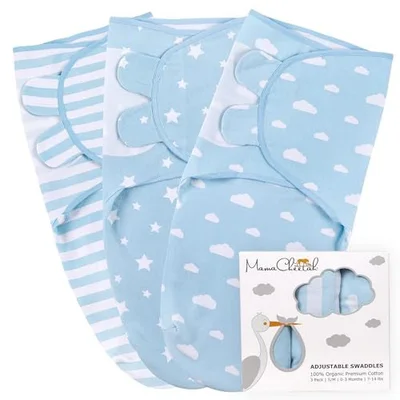 Mama Cheetah Baby Swaddle Sack, 100% Organic Cotton Swaddle Blanket 4-Pack, Adjustable Swaddling Sleep Sacks, Easy Swaddles for Girl 0-3 Month, Baby Essentials