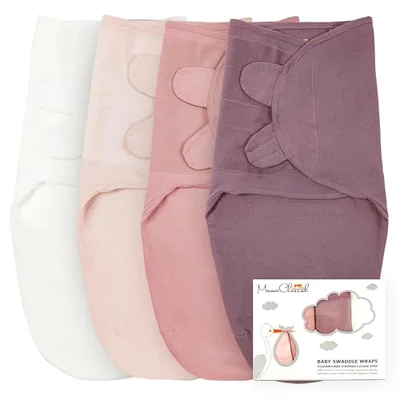Mama Cheetah Baby Swaddle Sack, 100% Organic Cotton Swaddle Blanket 4-Pack, Adjustable Swaddling Sleep Sacks, Easy Swaddles for Girl 0-3 Month, Baby Essentials - Rosy Dreams / S/M (0-3 Months)