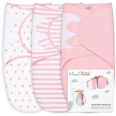 Mama Cheetah Baby Swaddle Sack 3-6 Month, Organic Cotton Swaddling Sleep Sack, Infant Blanket Wrap Size Large, Swaddle for Large Babies, Easy Swaddles for Boy Girl, 4-Pack - Pink / S/M (0-3 Months)