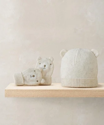 Bear Knitted Hat & Mitts Set