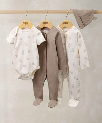 Bear Print All In Ones Bodysuit & Hat Set