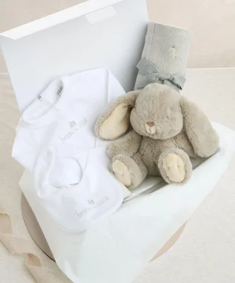 0-3 Monate Born in 2026 Strampler & Häschen-Beanie Mittlere Geschenkbox
