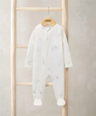 Celestial Print Zip All In One - White / Tiny Baby