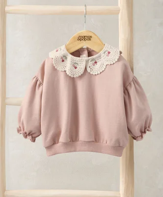 Cherry Knitted Collar Sweatshirt - Pink / 3-6 Months