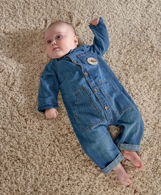 Denim Boiler Suit with Woven Badge - Blue / 0-3 Months