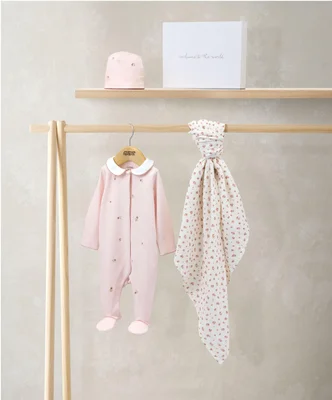 Embroidered Romper Hat & Blanket Set