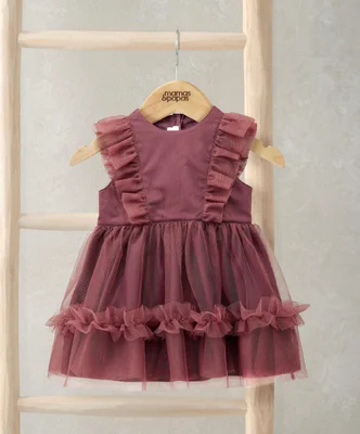 Frill Shoulder Tulle Dress - Pink / 0-3 Months