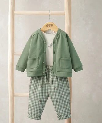 Gingham Jacket, Trousers & Bodysuit Set - Green / 3-6 Months