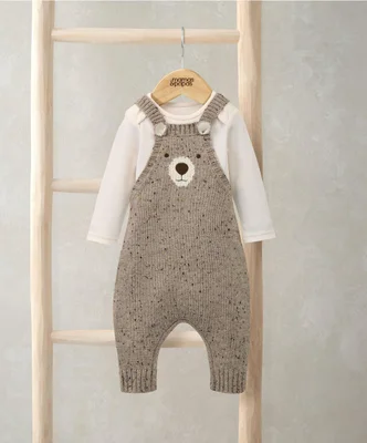 Knitted Bear Dungarees & Bodysuit Set