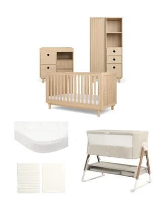 Oska Nursery Bundle With Lua Bedside Crib (6 Pieces) - Natural Oak - Natural Oak
